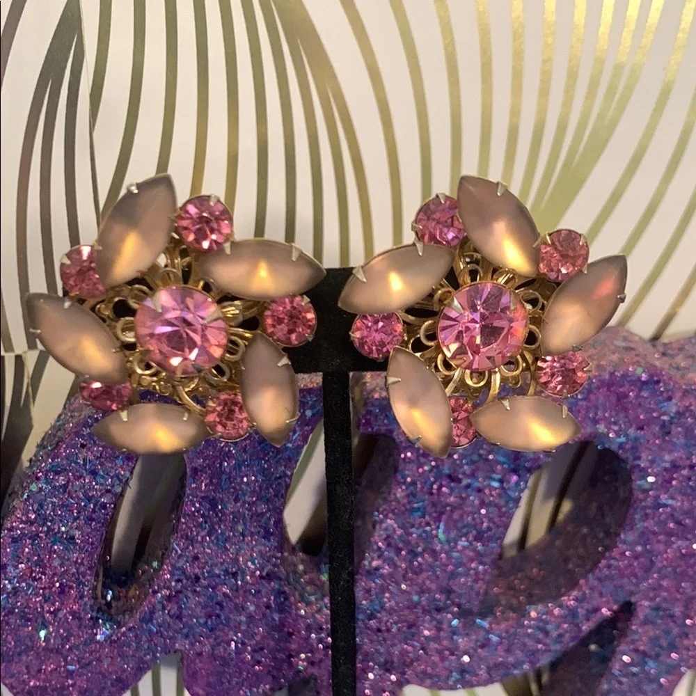 Vintage Pink and Gold Floral Earrings